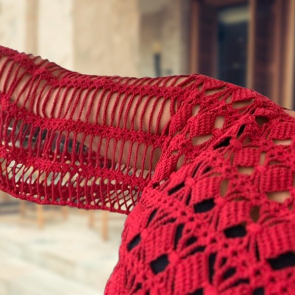 Handmade lace mesh net summer spring crochet crop top lightweight cover up cott - Picture 16 of 16